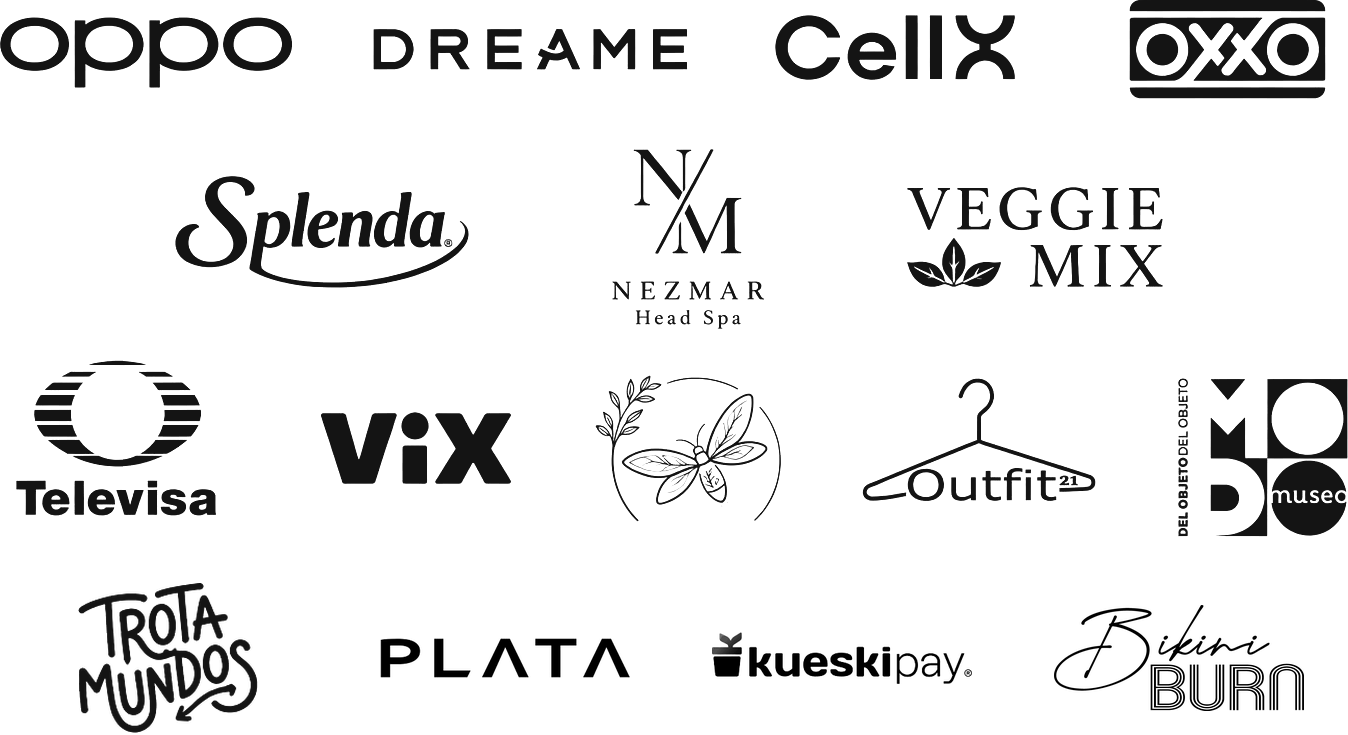 Marcas: OPPO, Dreame, CellX, OXXO, Splenda, Nezmar Head Spa, Veggie Mix, Televisa, ViX, Outfit21, MODO Museo del Objeto, Trotamundos, Plata, Kueski Pay, Bikini Burn